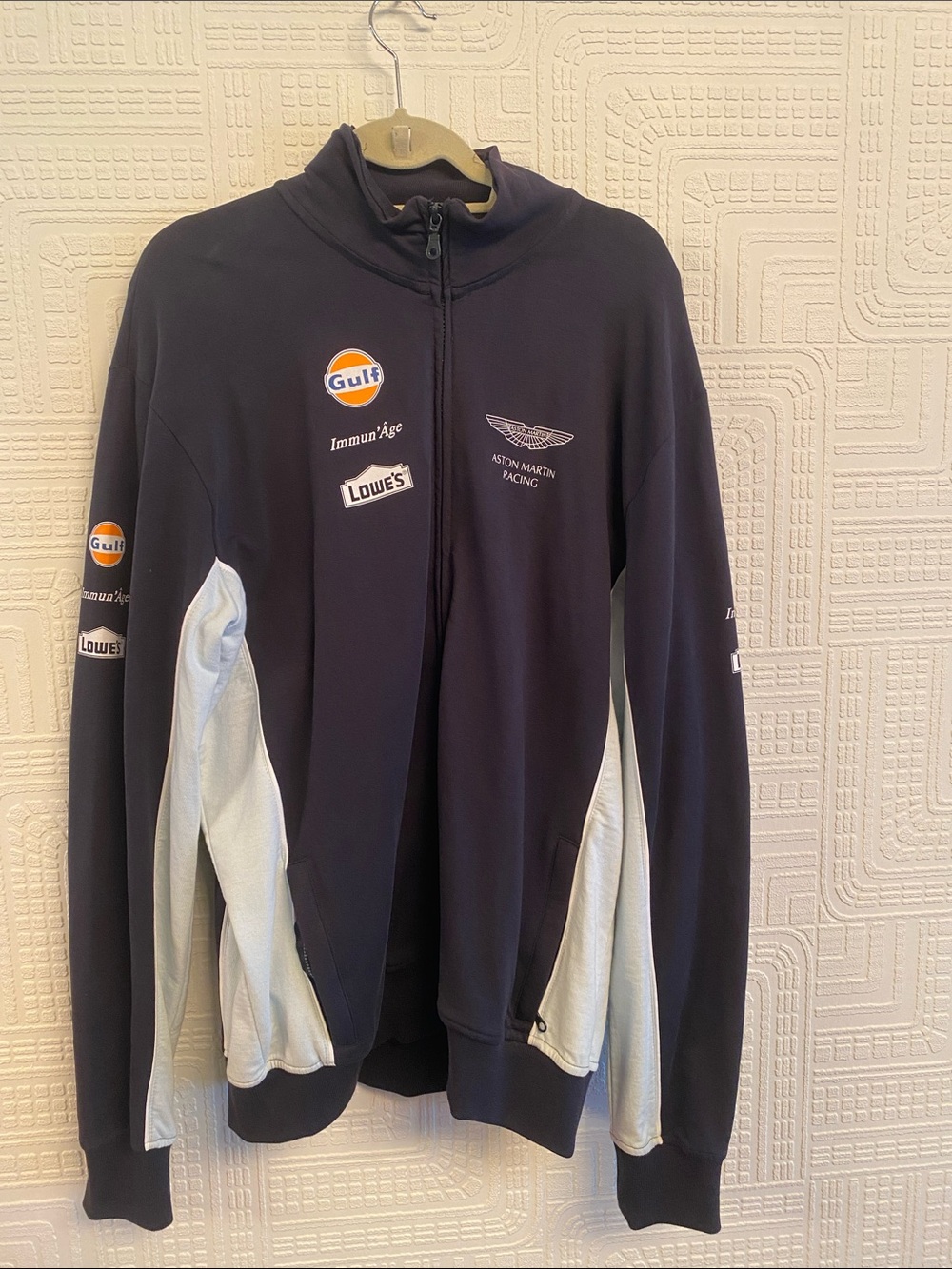 Aston Martin Racing Men's Navy and Light Blue Lightweight Track Jacket